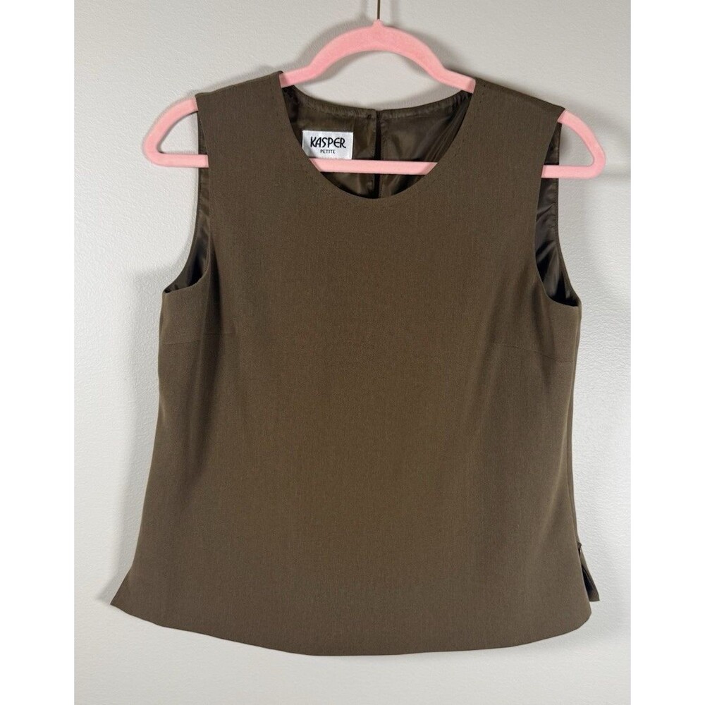 Kasper Petite Green Scoop Neck Sleeveless Lined Woven Shell Blouse - 6P